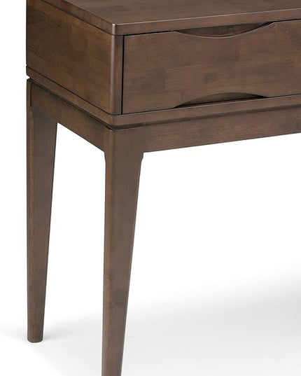 SIMPLIHOME Harper SOLID WOOD 54 inch Wide Mid Century Modern Console Sofa Entryway Table in Walnut Brown with Storage, 3 Drawers , for the Living Room, Entryway and Bedroom - LeafyLoom
