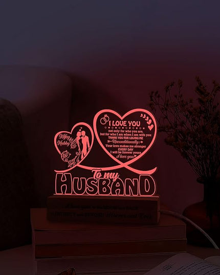 Gifts for Husband from Wife, Husband Gifts Acrylic 3D Led, Husband Birthday Gifts, Anniversary Wedding Gifts, Fathers Day Presents for Him Husband Boy Friend, Thank You Gift - LeafyLoom