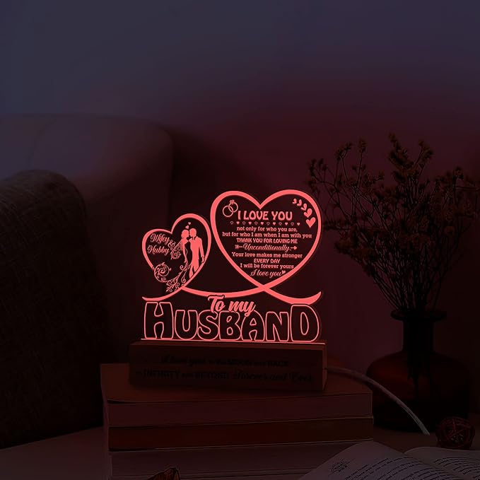 Gifts for Husband from Wife, Husband Gifts Acrylic 3D Led, Husband Birthday Gifts, Anniversary Wedding Gifts, Fathers Day Presents for Him Husband Boy Friend, Thank You Gift - LeafyLoom