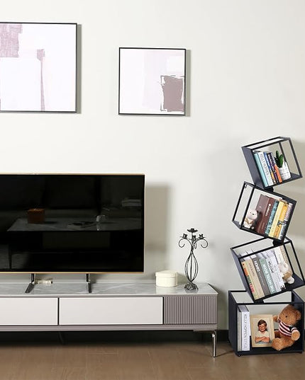 Bookshelf, 4-Tier Bookcase Black, 49'' Tall Black Bookshelf, Industrial Bookshelf, Modern Book Shelf, Storage Shelves for CDs/Books/Home Decor, Display Shelf for Living Room, Office - LeafyLoom