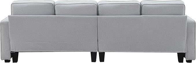 104" Modern Sofa, 4-seat Couch with Armrest Pockets and 4 Pillows for Living Room, Apartment, 104inch, Light Gray - LeafyLoom