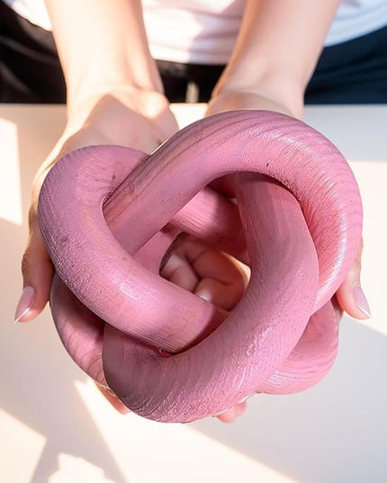 Wood Knot Decor -Coffee Table Decor Shelf Decor Table Books Hand Carved Home Decoration Boho Country Rustic Modern Shabby Chic Style Decor 3 Link Wooden Knot Chain Link Decor (Pink) - LeafyLoom