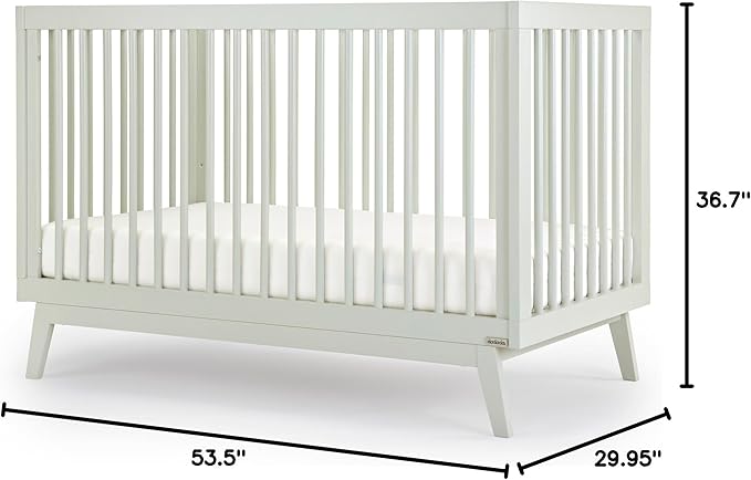 dadada Baby Soho 3-in-1 Convertible Crib to Toddler Bed – Wooden Crib Made in Italy, GREENGUARD Gold Certified Small Baby Crib – Baby-Safe Finish, Modern Design (Sage) - LeafyLoom