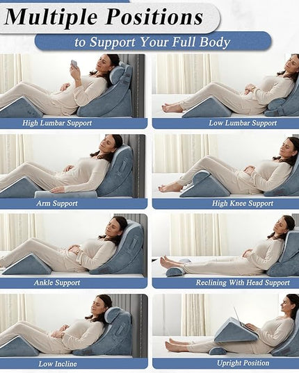Axelrod Orthopedic Bed Wedge Pillow Set, Post Surgery Foam for Back, Neck and Leg Pain Relief Comfortable & Adjustable Ortho Pillows- Anti Snoring, Heartburn, Acid Reflux & GERD Sleeping Navy - LeafyLoom