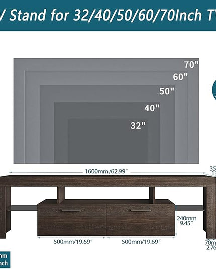 Mid Century Modern TV Stand for 40 50 55 60 65 70 Inch TV, Brown LED TV Stand with Storage Cabinet, Wood Media TV Console, TV Entertainment Center for Living Room Bedroom - LeafyLoom