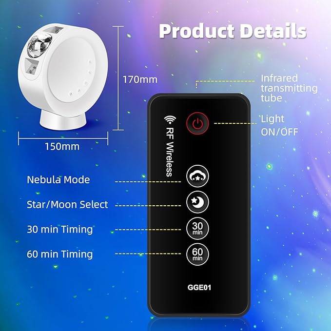 Star Projector Light, LED Night Light Colorful Starry Lamp with 9 Lighting Modes,Remote Control and Angle 300° Adjustment Galaxy Projection for Bedroom,Party,Home and Theater - LeafyLoom