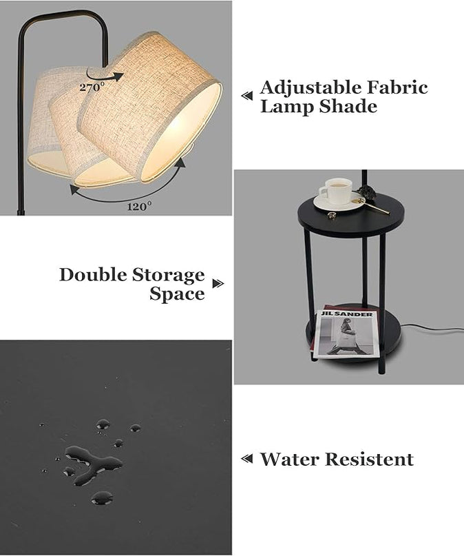 ELYONA Modern Floor Lamp for Living Room, Rubber Wood Side Table Lamp with Grey Fabric Drum Shade, End Table Tall Pole Standing Light for Bedroom, Office, Apartment, LED Bulb Included, Matte Black - LeafyLoom
