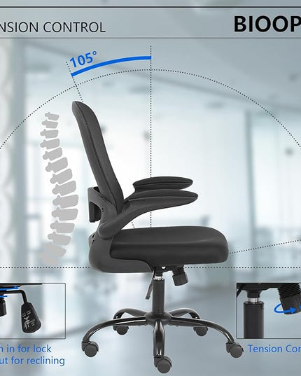 Office Chair Computer Chair with Flip Up Armrests Breathable Mesh Chair Lumbar Support Comfort Swivel Home Office Ergonomic Desk Chair Gaming Chair for Adults and Teens - LeafyLoom