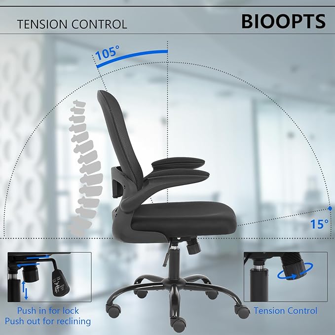 Office Chair Computer Chair with Flip Up Armrests Breathable Mesh Chair Lumbar Support Comfort Swivel Home Office Ergonomic Desk Chair Gaming Chair for Adults and Teens - LeafyLoom