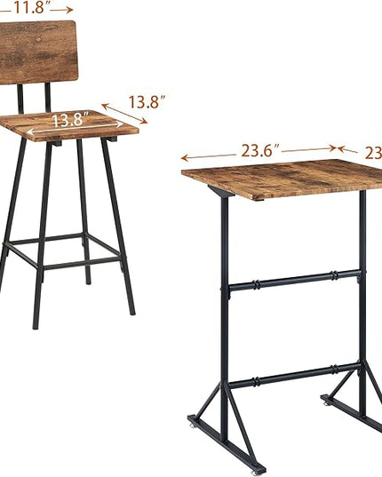 VECELO 3-Piece bar table bistro of 2 breakfast nook kitchen for pub small dining height high top with stools sofa square island indoor corner chair dinette space counter sets cafe outdoor, Brown - LeafyLoom
