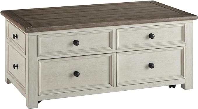Signature Design by Ashley Bolanburg Farmhouse Lift Top Coffee Table with Drawers, Antique Cream & Brown - LeafyLoom