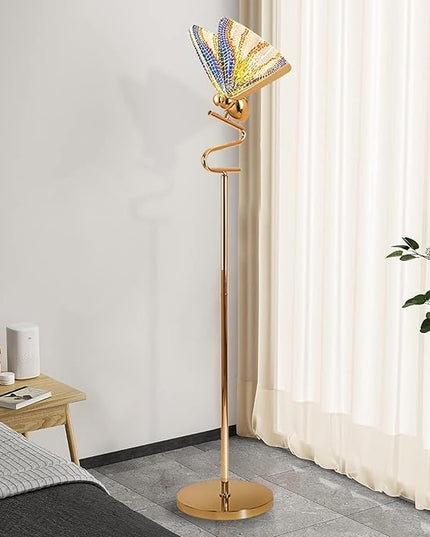 O'NEELDY Gold Butterfly, Decorative Goose Neck Design, 12W LED Standing Tall Lamp for Living Room, 4000K Warm White Energy-Saving Modern Floor Lamp for Bedroom Office, Acrylic - LeafyLoom
