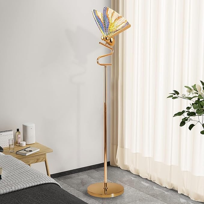O'NEELDY Gold Butterfly, Decorative Goose Neck Design, 12W LED Standing Tall Lamp for Living Room, 4000K Warm White Energy-Saving Modern Floor Lamp for Bedroom Office, Acrylic - LeafyLoom