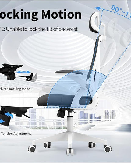 Ergonomic Office Chair, Mid Back Desk Chair with Adjustable Height, Swivel Chair with Flip-Up Arms and Lumbar Support, Breathable Mesh Computer Chair with Headrest (White and Black) - LeafyLoom