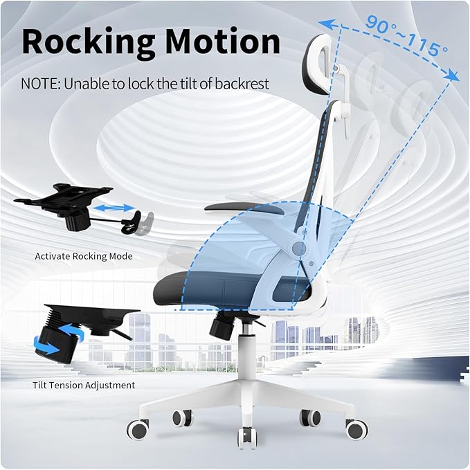 Ergonomic Office Chair, Mid Back Desk Chair with Adjustable Height, Swivel Chair with Flip-Up Arms and Lumbar Support, Breathable Mesh Computer Chair with Headrest (White and Black) - LeafyLoom