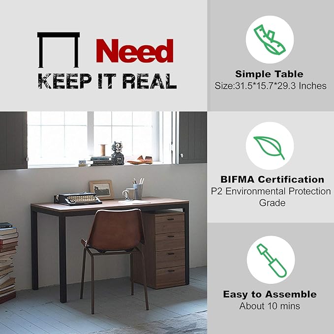 Need Small Computer Desk 31-1/2'' Sturdy and Heavy Duty Writing Desk for Small Spaces and Small Desk Study Table Laptop Desk- AC3BB-80-40 - LeafyLoom