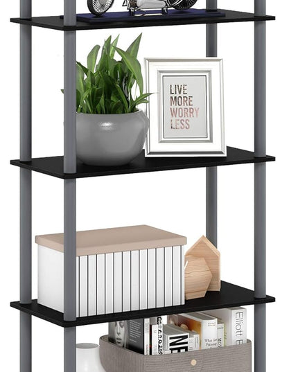 Furinno Turn-N-Tube 5-Tier Multipurpose Shelf / Display Rack / Storage Shelf / Bookshelf, Round Tubes, Black/Grey - LeafyLoom