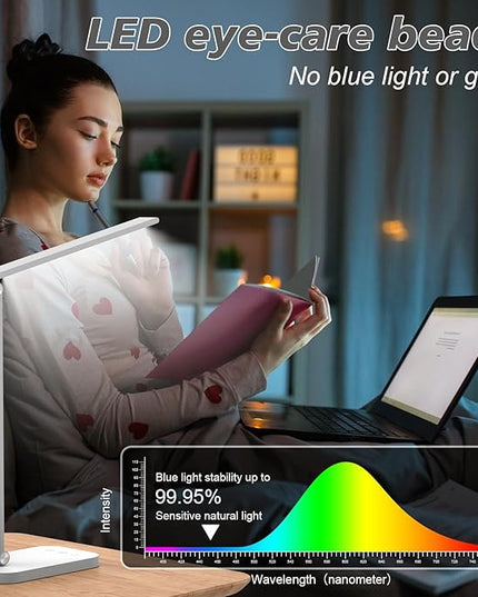 Bright Led Desk Lamp for College Dorm - Foldable Study Desk Light for Home Office, Modern Dorm Study Desk Lamps, 5 Light Mode Dimmable Brightness Eye-Caring Craft Task Lamp Desktop Lamp for Reading - LeafyLoom