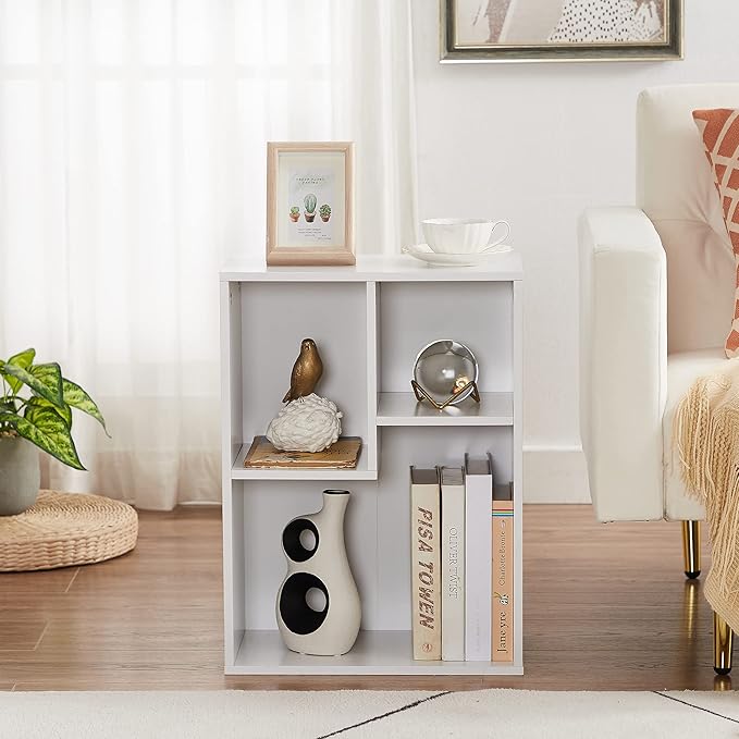 VECELO Small White Bookshelf, 3 Cube Shelf, Fits Tallest Hardcovers, Horizontal Available, Short Bookcase for Small Spaces, Pearl White - LeafyLoom