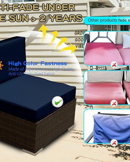 ClawsCover 12Pack Outdoor Seat and Back Cushions Replacement Covers Fit for 6Pieces 5-Seater Wicker Rattan Patio Furniture Conversation Set Sectional Couch Chairs,Navy-Include Cover Only - LeafyLoom