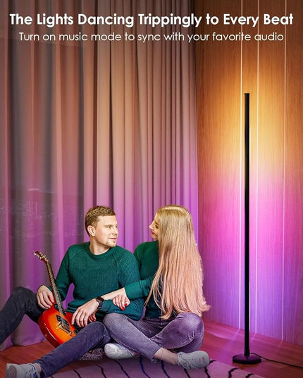 RGB Corner Floor Lamp, 65" Color Changing LED Corner Lamp with APP Control, Modern Standing Lamp with Music Sync and 16 Million DIY Colors, Heavy Base for Bedroom Living Room Gaming Room - LeafyLoom