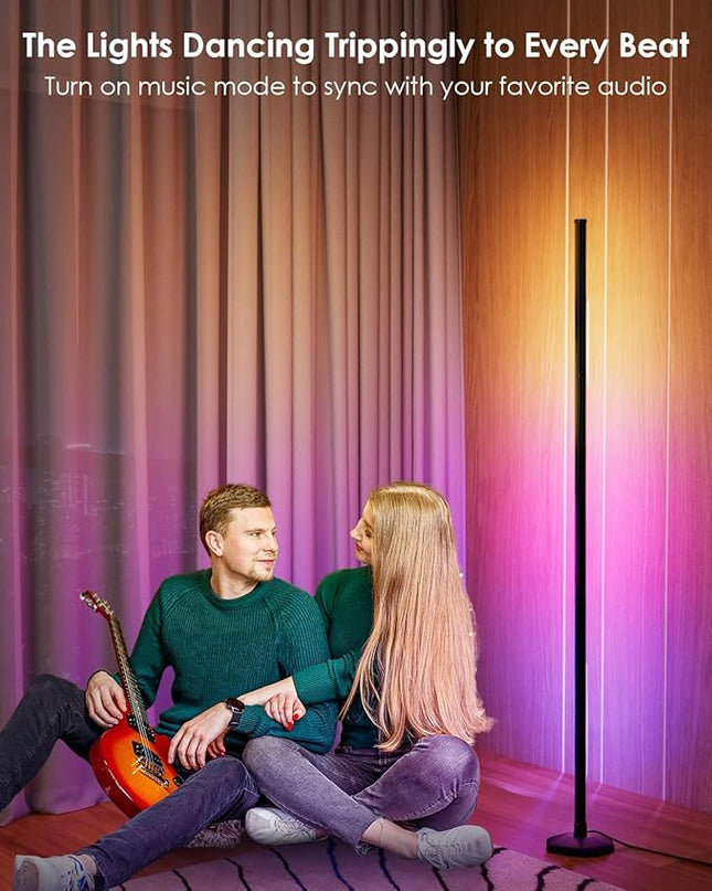 RGB Corner Floor Lamp, 65" Color Changing LED Corner Lamp with APP Control, Modern Standing Lamp with Music Sync and 16 Million DIY Colors, Heavy Base for Bedroom Living Room Gaming Room - LeafyLoom