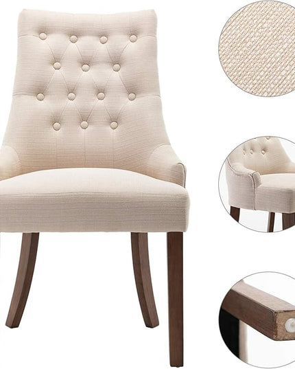 COLAMY Wingback Upholstered Dining Chairs Set of 6, Fabric Side Dining Room Chairs with Tufted Button, Living Room Chairs for Home Kitchen- Beige - LeafyLoom