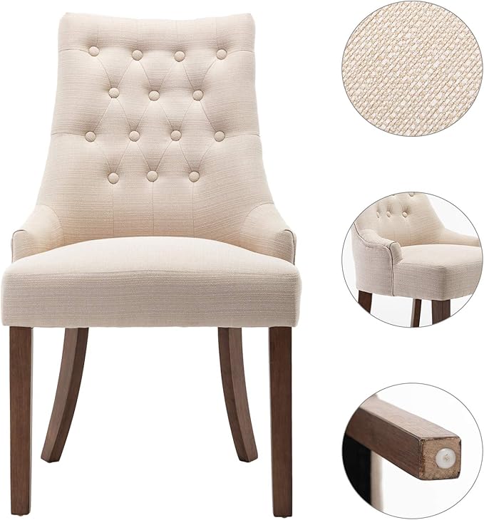 COLAMY Wingback Upholstered Dining Chairs Set of 6, Fabric Side Dining Room Chairs with Tufted Button, Living Room Chairs for Home Kitchen- Beige - LeafyLoom