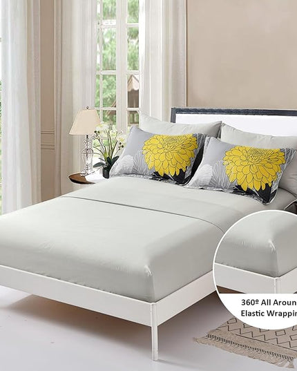 7 Pieces Bed in a Bag Comforter Set Yellow Floral Comforter Flowers Soft Microfiber Bedding Set King Size (1 Comforter 1 Flat Sheet 1 Fitted Sheet 2 Pillowshams 2 Pillowcases) - LeafyLoom