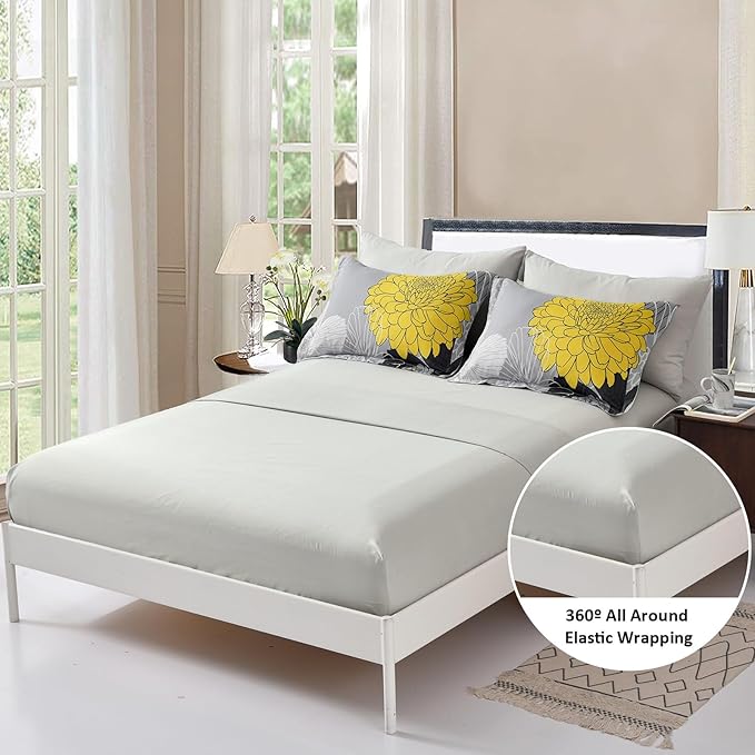 7 Pieces Bed in a Bag Comforter Set Yellow Floral Comforter Flowers Soft Microfiber Bedding Set King Size (1 Comforter 1 Flat Sheet 1 Fitted Sheet 2 Pillowshams 2 Pillowcases) - LeafyLoom