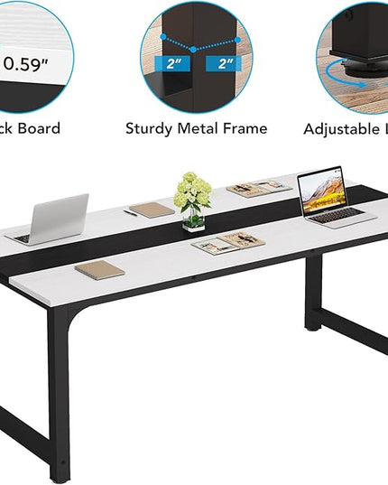 70.8 Inch X-Large Executive Computer Office Desk, White+Black - LeafyLoom