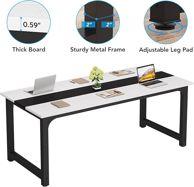 70.8 Inch X-Large Executive Computer Office Desk, White+Black - LeafyLoom