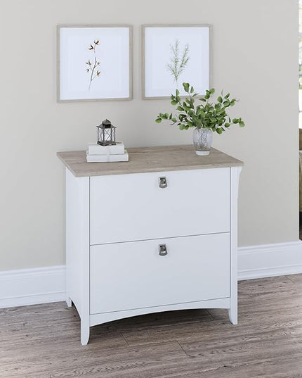 Bush Furniture Salinas 2 Drawer Lateral File Cabinet in Pure White and Shiplap Gray - LeafyLoom