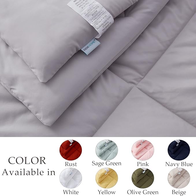 NexHome Queen Comforter Set, 7-Pieces Light Grey Bed in a Bag Queen Size Reversible Comforter All Season Soft Bedding Sets with Comforter, Flat Sheet, Fitted Sheet, Pillowcases & Shams - LeafyLoom