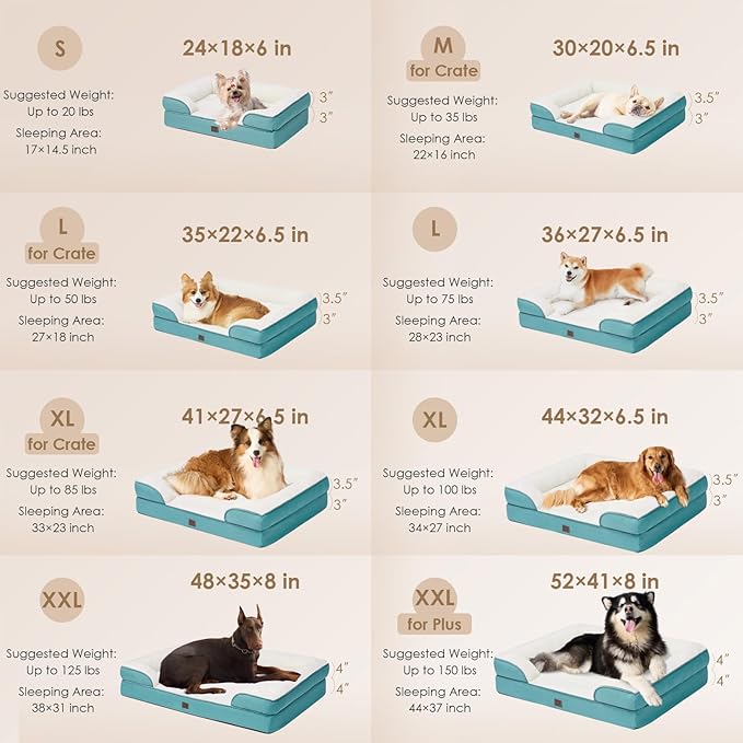 EHEYCIGA Orthopedic Dog Beds for Large Dogs, Waterproof Memory Foam Large Dog Bed with Sides, Non-Slip Bottom and Egg-Crate Foam Large Dog Couch Bed with Washable Removable Cover, Turquoise Blue EHEYCIGA