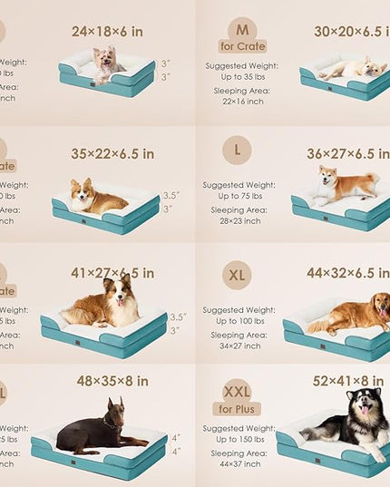 EHEYCIGA Orthopedic Dog Beds for Large Dogs, Waterproof Memory Foam Large Dog Bed with Sides, Non-Slip Bottom and Egg-Crate Foam Large Dog Couch Bed with Washable Removable Cover, Turquoise Blue EHEYCIGA