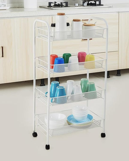 SUBMARINE 4 Tier Rolling Cart, Household Storage Rolling Cart, Rolling Carts with Wheels, Storage Shelves for Kitchens, Bathrooms, Bedrooms, Cabinets, Small Space Storage Cart - LeafyLoom