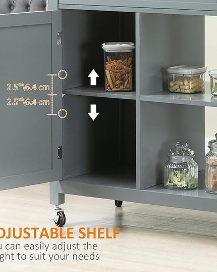 HOMCOM Kitchen Island Cart, Rolling Kitchen Island with Storage Shelf, Solid Wood Top, Drawer, for Dining Room, Gray - LeafyLoom