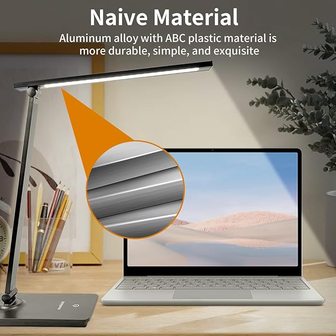 Eye-Caring Table Lamp with 3 Brightness Levels - 7W, 6000K, Black - Illuminate Your Workspace with Our Adjustable LED Desk Lamp - Perfect for Work, Study, and Reading - Adapter Included - LeafyLoom