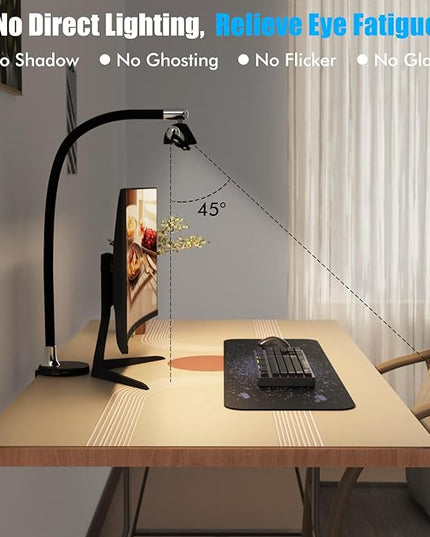 Megainvo LED Desk Lamp with Clamp, 24W Desk Light w/Timer & USB Charging for Home Office, Eye-Care Desk Lamps 5 Color Modes Stepless Dimming Adjustable Table Light for Monitor Work Study Reading - LeafyLoom