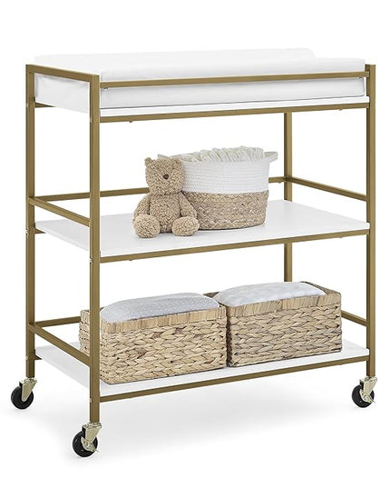 Delta Children Jade Changing Table/Cart, White Melamine/Bronze - LeafyLoom