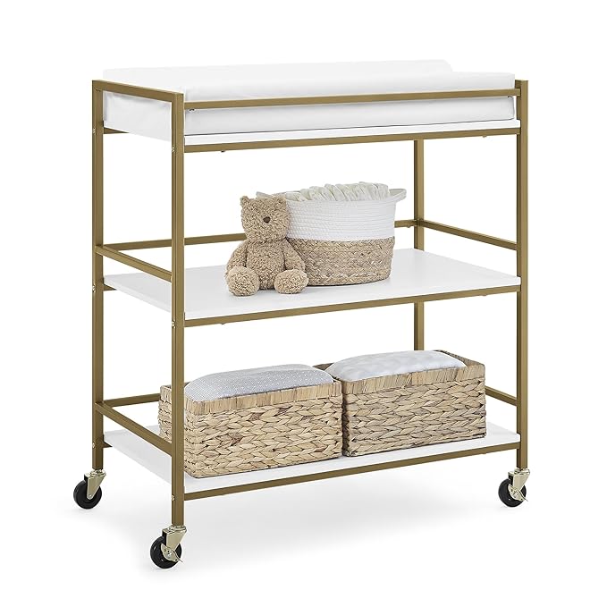 Delta Children Jade Changing Table/Cart, White Melamine/Bronze - LeafyLoom