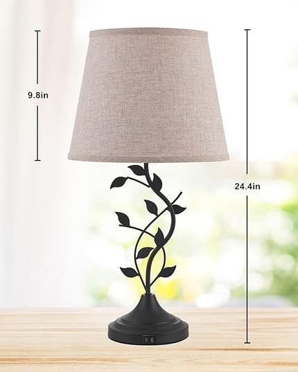 Kakanuo USB Touch Table Lamp Bedside Lamp with USB C Charging Ports for Living Room, Beige 3 Way Dimmable Traditional Nightstand Lamp Retro Table Lamp for Bedroom and Office (LED Bulb Included) - LeafyLoom