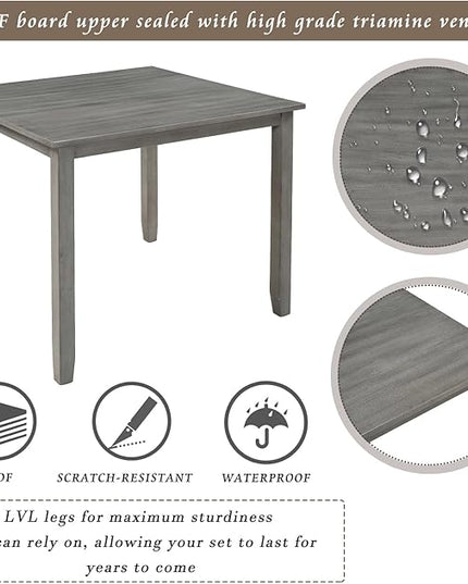 5 Piece Industrial Dining Set with Solid Wood Table and 4 High-density Foam Burlap Upholstered Cushions Chairs for Kitchen, Diningroom, Living Room, Easy to Assemble, Grey-1 - LeafyLoom