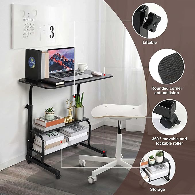 Laptop Desk Removable and Adjustable Height Table for Bedroom Bedside Table Lazy Sofa Table Minimalist Office Desk Home Student Writing Desk Desk, Small Standing Desk with Storage TV Tray Table.Black - LeafyLoom