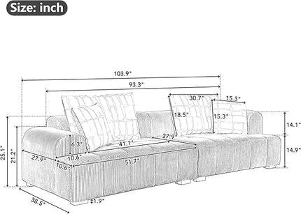 104" 4 Seaters Cloud Modular Corduroy Upholstery Sectional, Modern Living Room Upholstered Furniture Deep Seat Sofa & Couch with 4PCS Pillows and Rubber Wood Legs for Home Office Apartment, Black - LeafyLoom