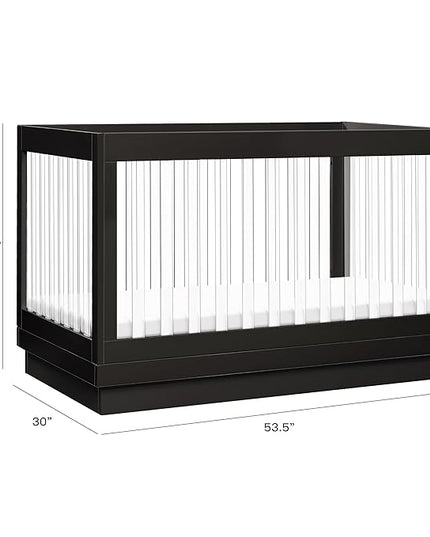 Babyletto Harlow Acrylic 3-in-1 Convertible Crib with Toddler Bed Conversion Kit in Black with Acrylic Slats, Greenguard Gold Certified - LeafyLoom