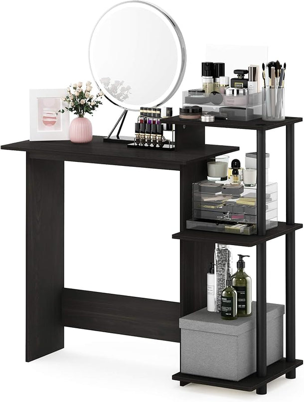 Furinno Efficient Home Laptop Notebook Computer Desk with Square Shelves, Espresso/Black - LeafyLoom