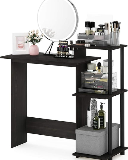 Furinno Efficient Home Laptop Notebook Computer Desk with Square Shelves, Dark Espresso/Black - LeafyLoom