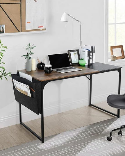 47 inch Study Storage Bag Space Saving for Home Office, Modern Simple Style PC Metal Frame Computer Desk, Writing Table, Brown, Black - LeafyLoom